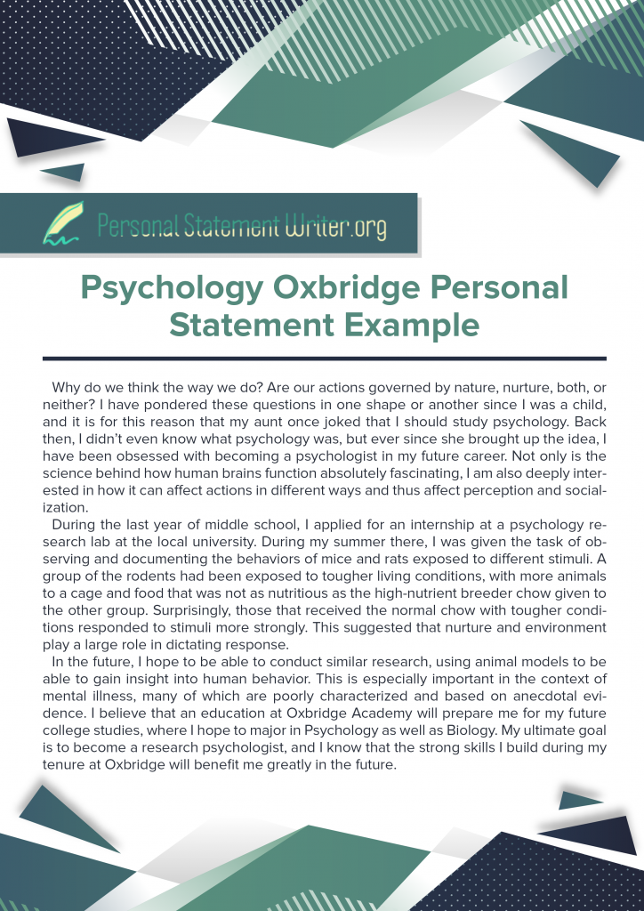 psychology personal statement for job application