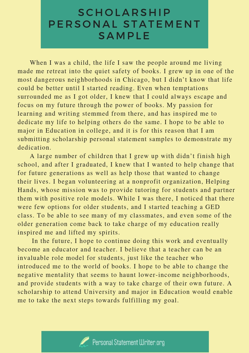 sample personal statement for college scholarship