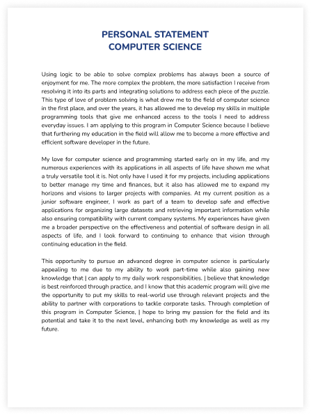 computer science personal statement model